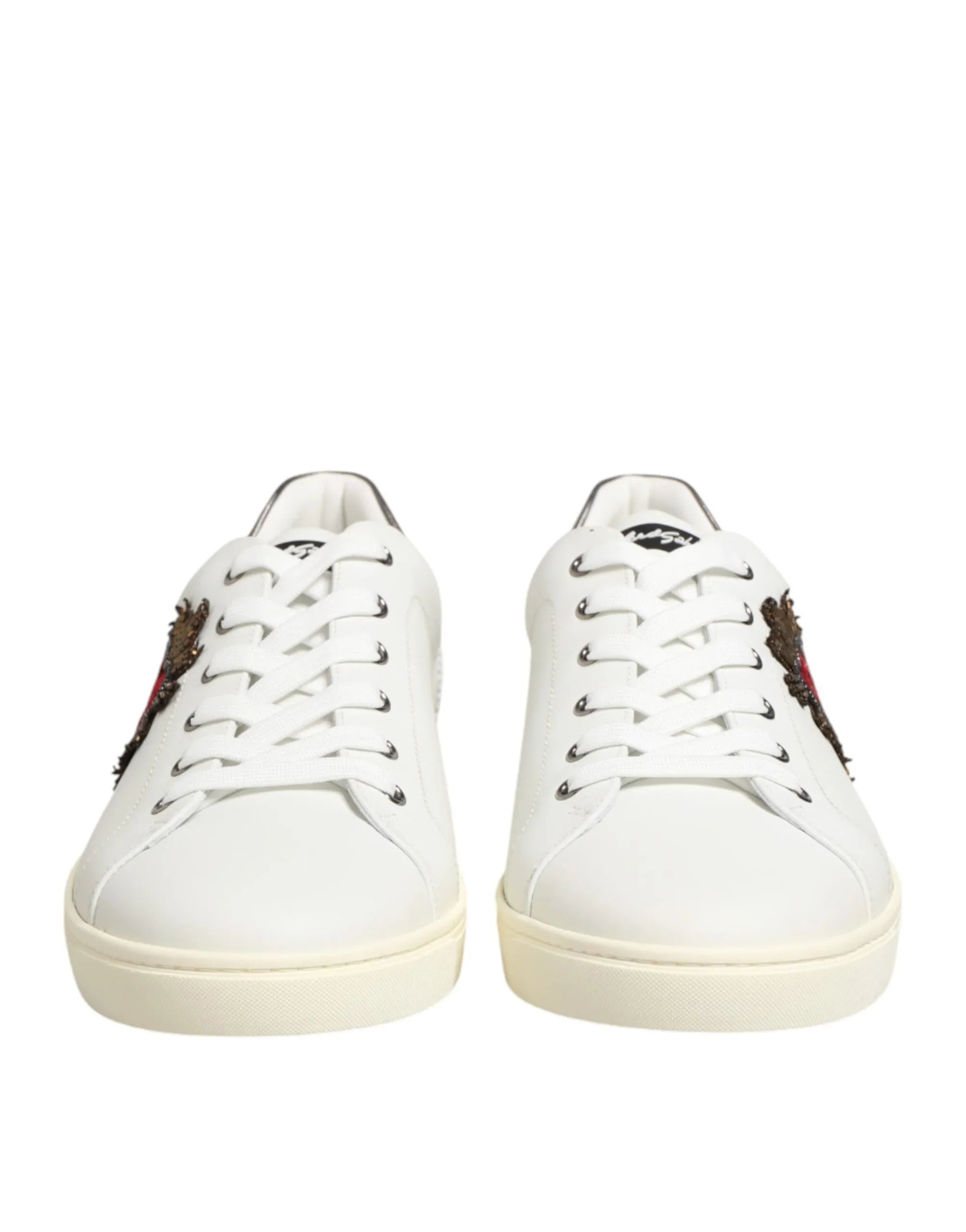 Dolce & Gabbana White Leather Heart Embellished Sneakers Shoes - Zeiniez