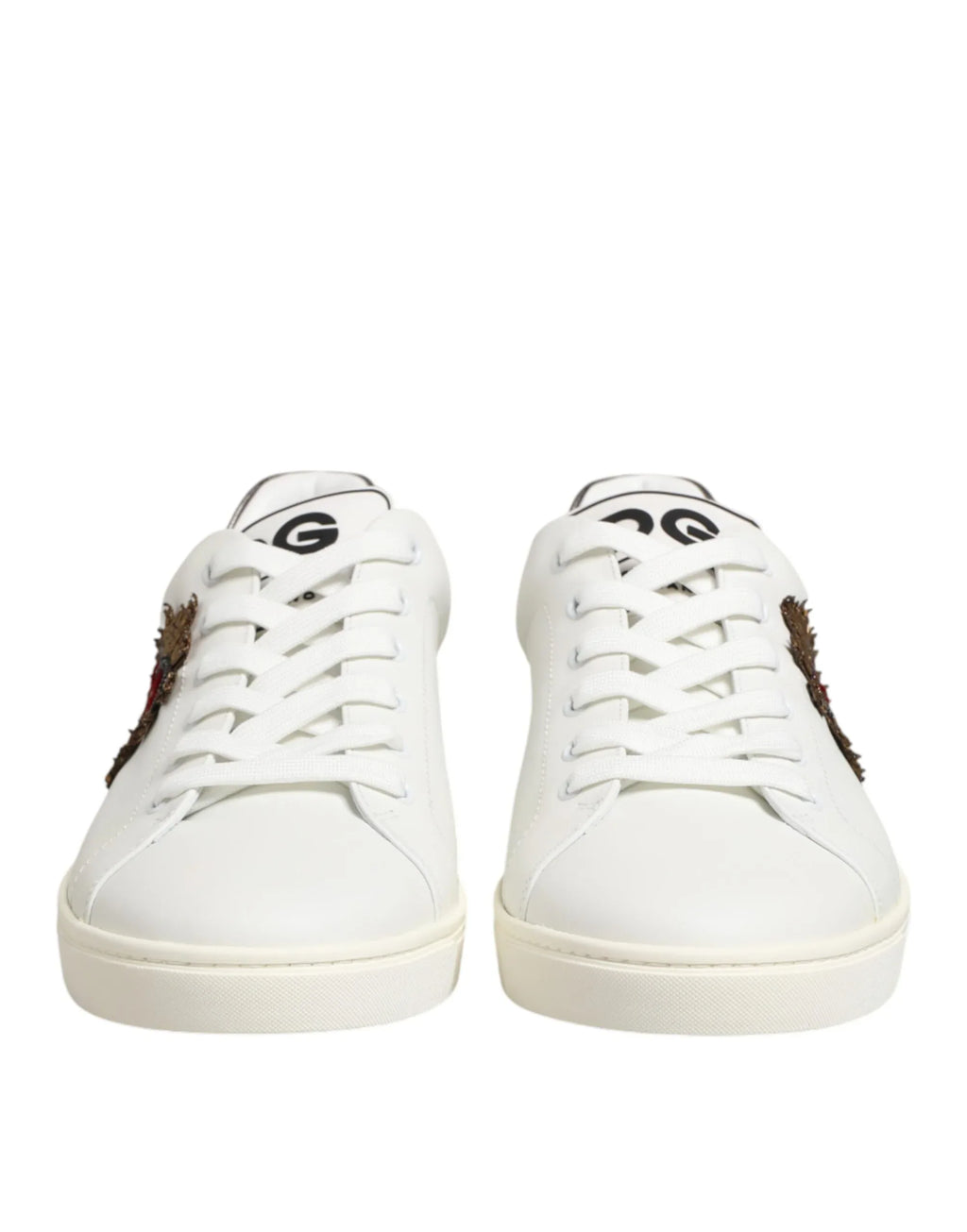 Dolce & Gabbana White Leather Heart Embellished Sneakers Shoes - Zeiniez