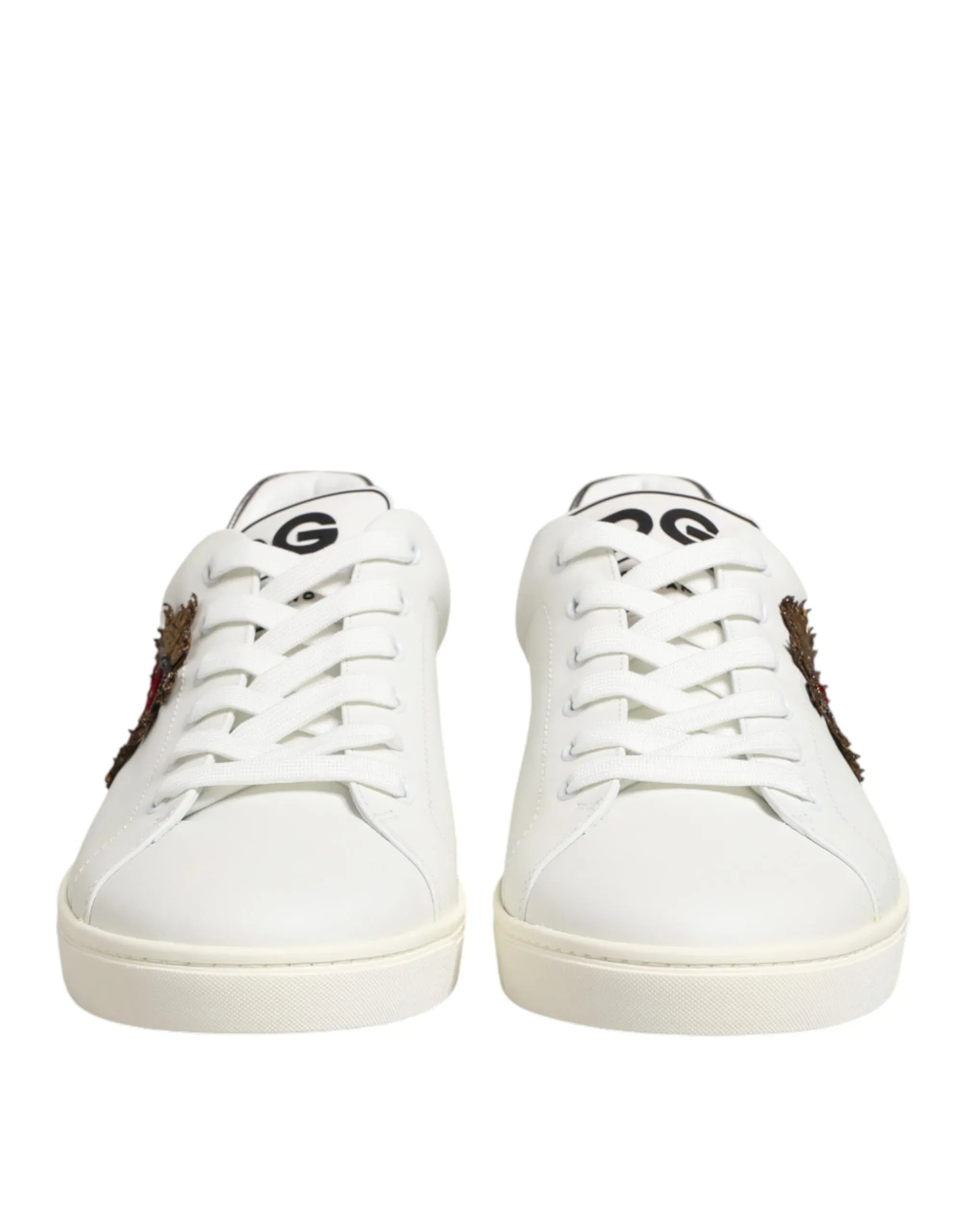 Dolce & Gabbana White Leather Heart Embellished Sneakers Shoes - Zeiniez