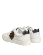 Dolce & Gabbana White Leather Heart Embellished Sneakers Shoes - Zeiniez