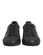 Dolce & Gabbana Black Leather Heart Embellished Sneakers Shoes - Zeiniez
