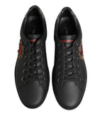 Dolce & Gabbana Black Leather Heart Embellished Sneakers Shoes - Zeiniez