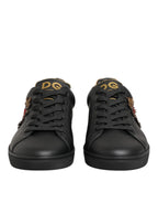 Dolce & Gabbana Black Leather Heart Embellished Sneakers Shoes - Zeiniez