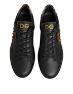 Dolce & Gabbana Black Leather Heart Embellished Sneakers Shoes - Zeiniez