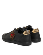 Dolce & Gabbana Black Leather Heart Embellished Sneakers Shoes - Zeiniez