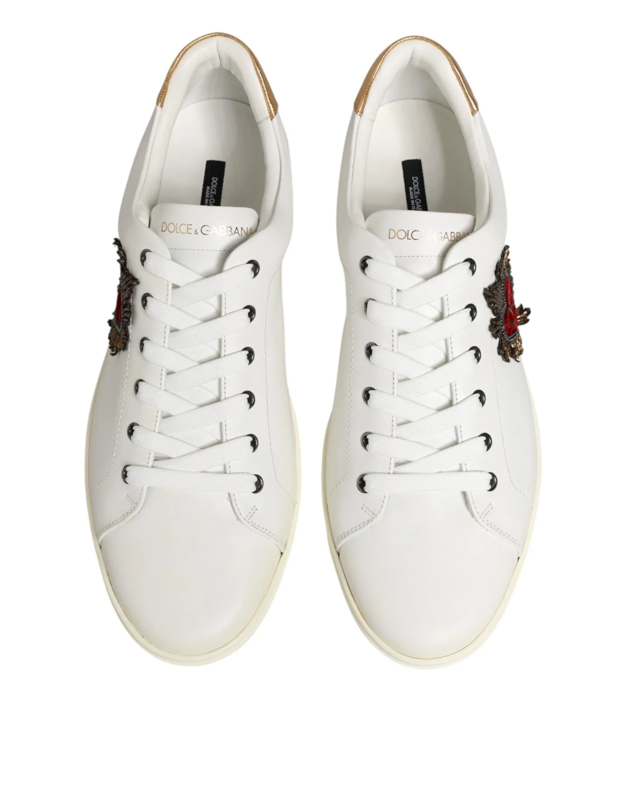 Dolce & Gabbana White Heart Embellished Sneakers Shoes - Zeiniez