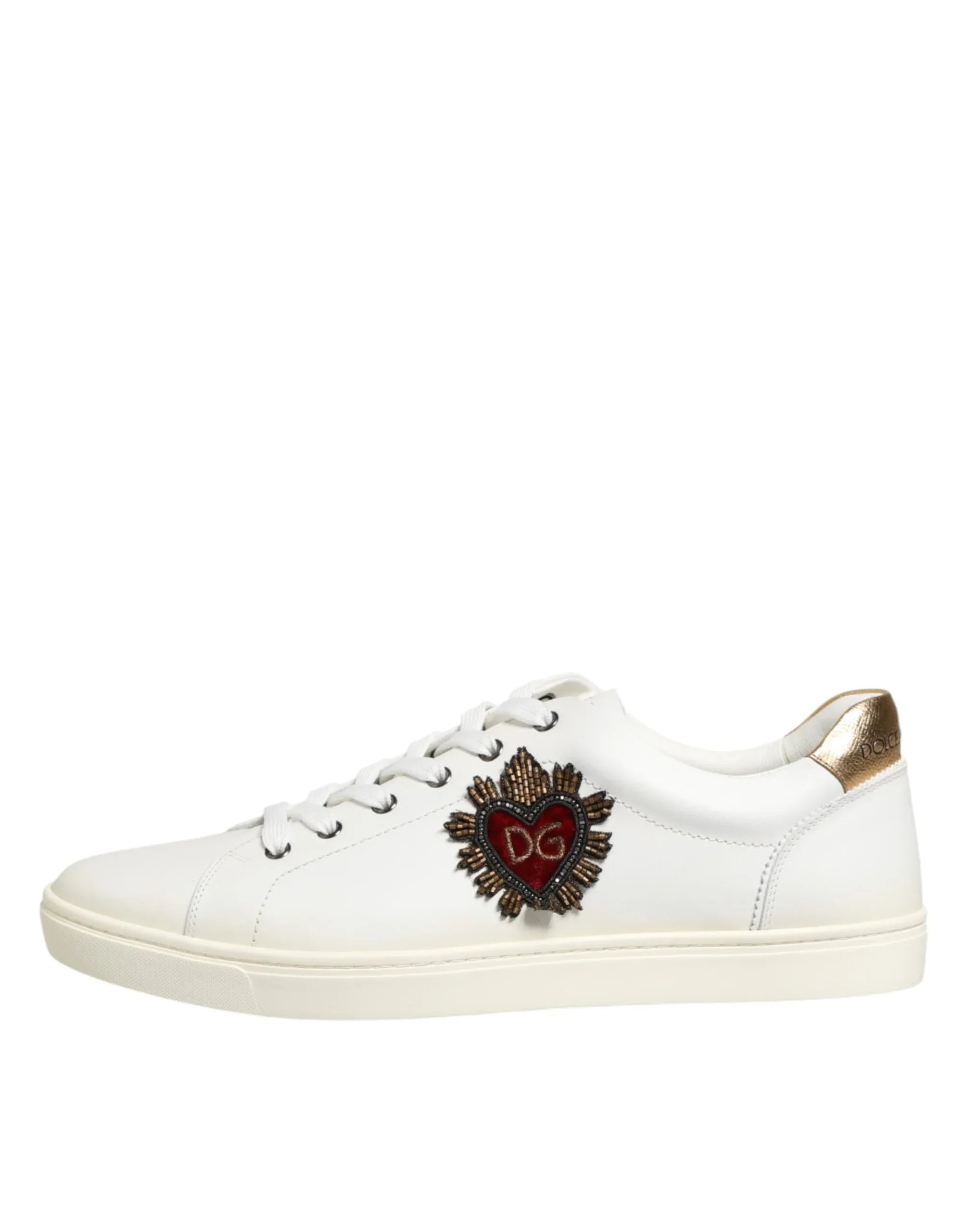 Dolce & Gabbana White Heart Embellished Sneakers Shoes - Zeiniez