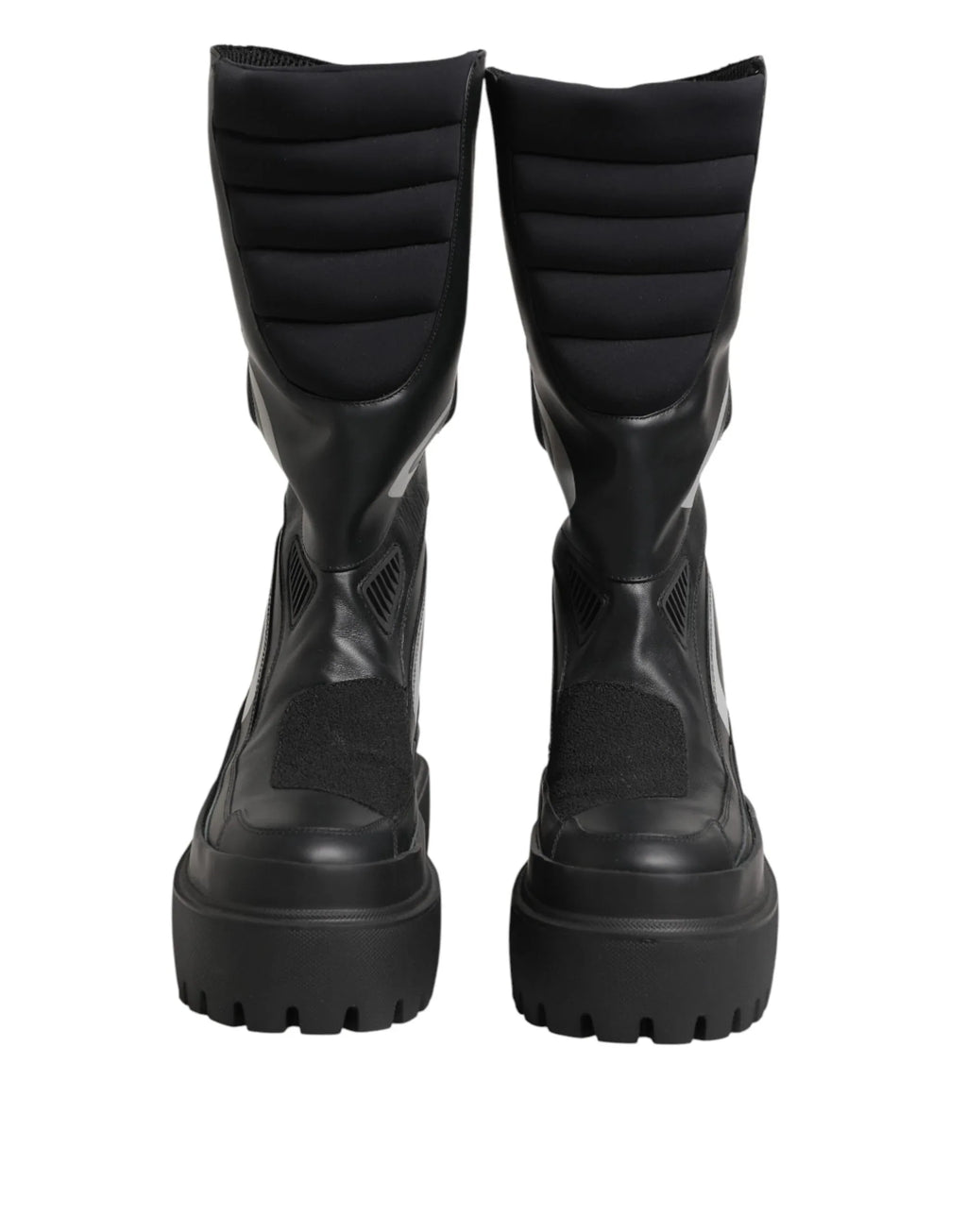 Dolce & Gabbana Black Leather Mid Calf Biker Boots Shoes - Zeiniez