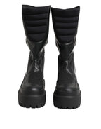 Dolce & Gabbana Black Leather Mid Calf Biker Boots Shoes - Zeiniez