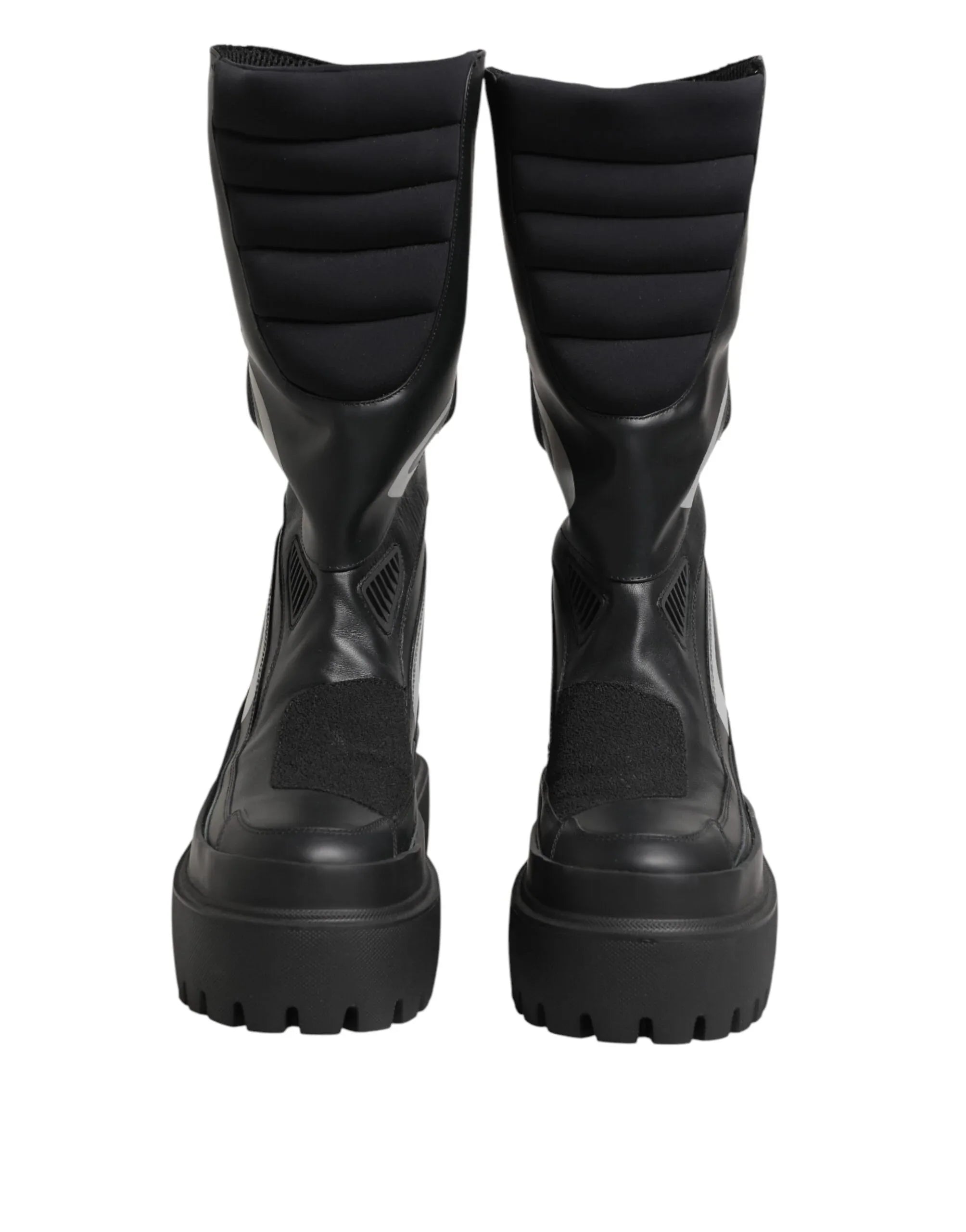 Dolce & Gabbana Black Leather Mid Calf Biker Boots Shoes - Zeiniez
