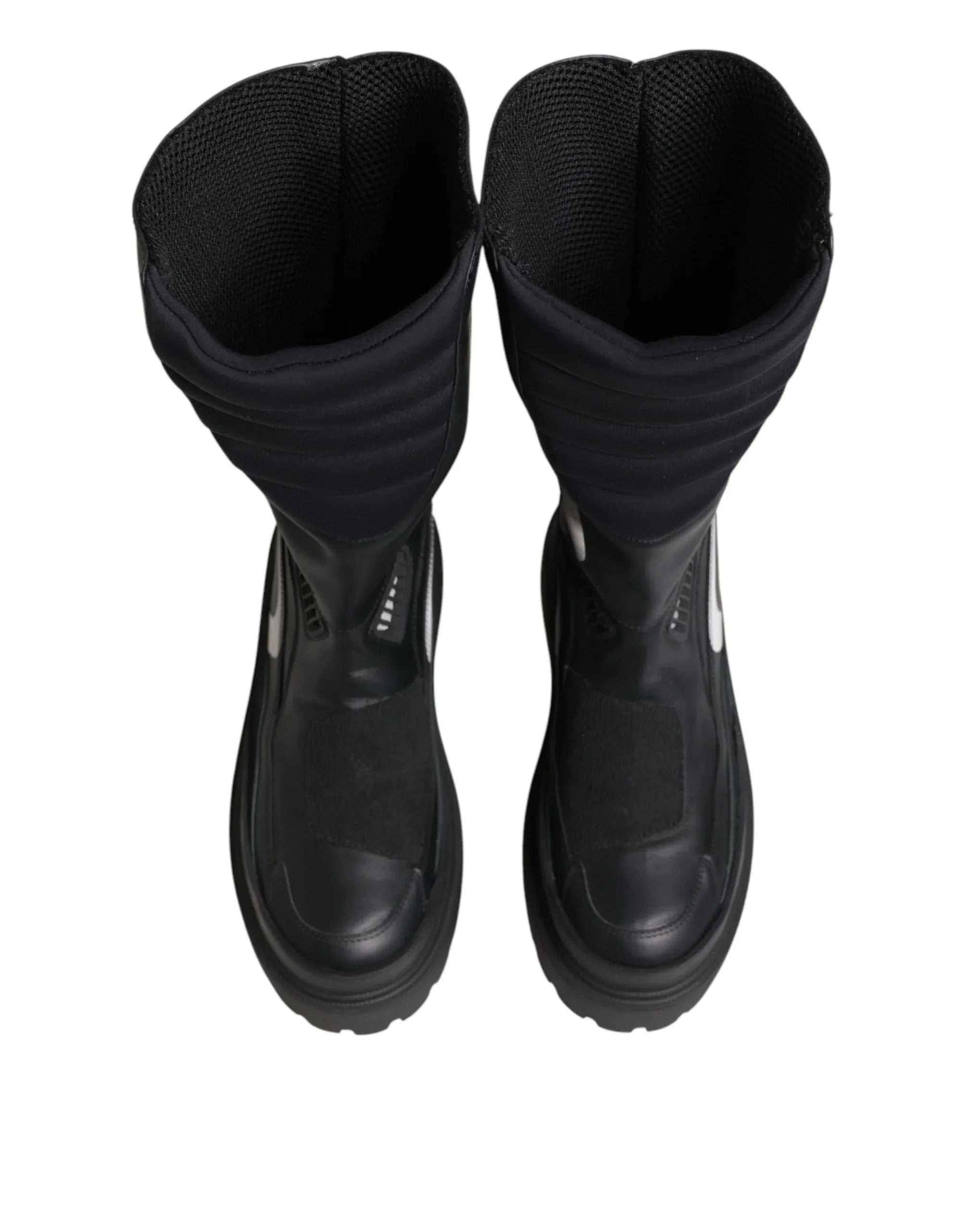 Dolce & Gabbana Black Leather Mid Calf Biker Boots Shoes - Zeiniez