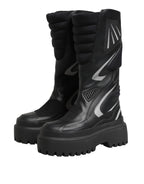 Dolce & Gabbana Black Leather Mid Calf Biker Boots Shoes - Zeiniez