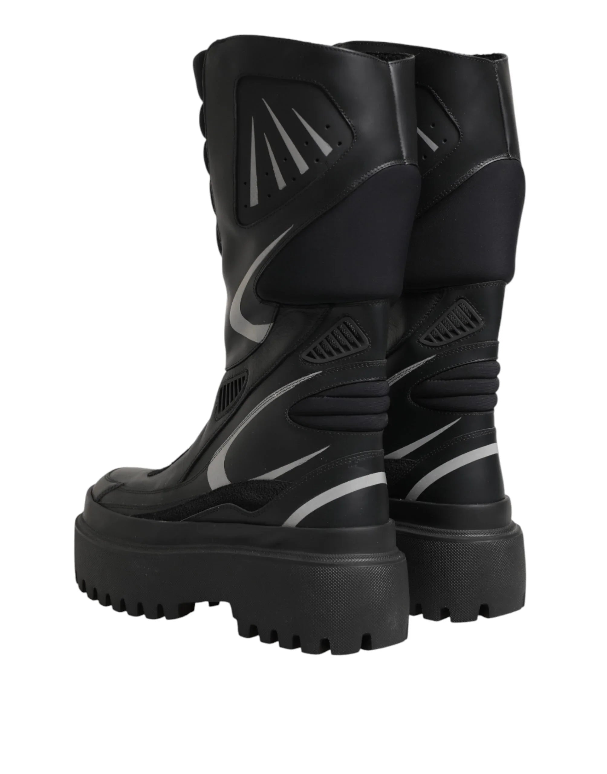 Dolce & Gabbana Black Leather Mid Calf Biker Boots Shoes - Zeiniez