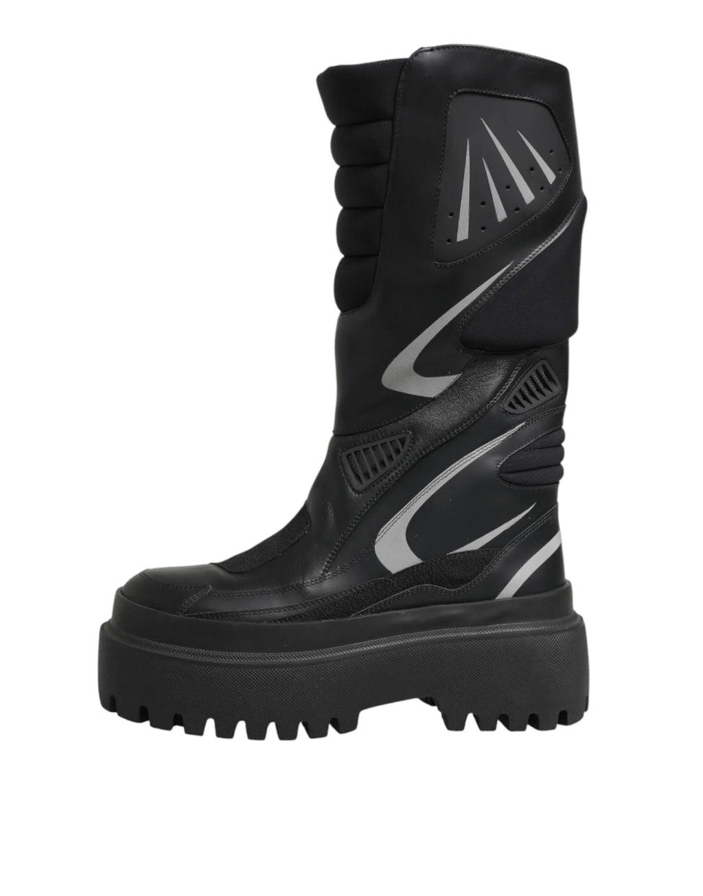 Dolce & Gabbana Black Leather Mid Calf Biker Boots Shoes - Zeiniez
