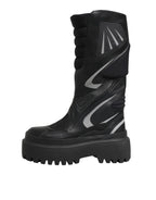Dolce & Gabbana Black Leather Mid Calf Biker Boots Shoes - Zeiniez