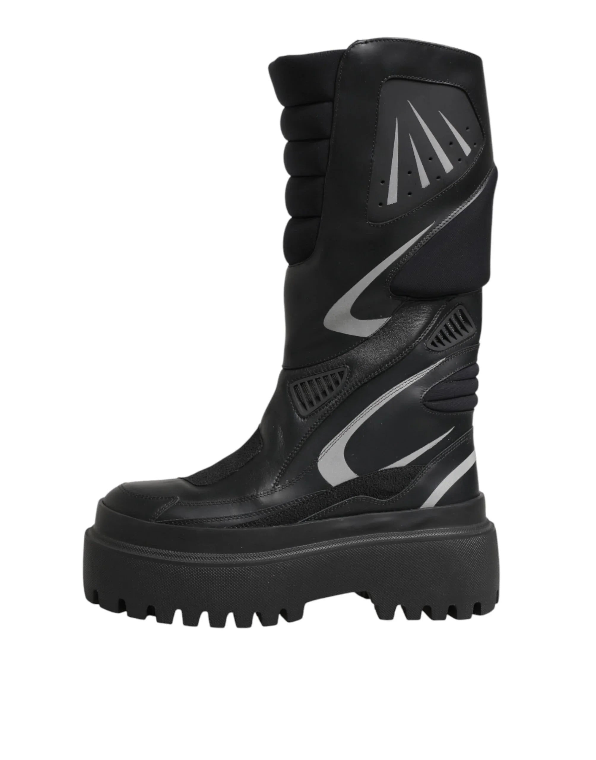 Dolce & Gabbana Black Leather Mid Calf Biker Boots Shoes - Zeiniez