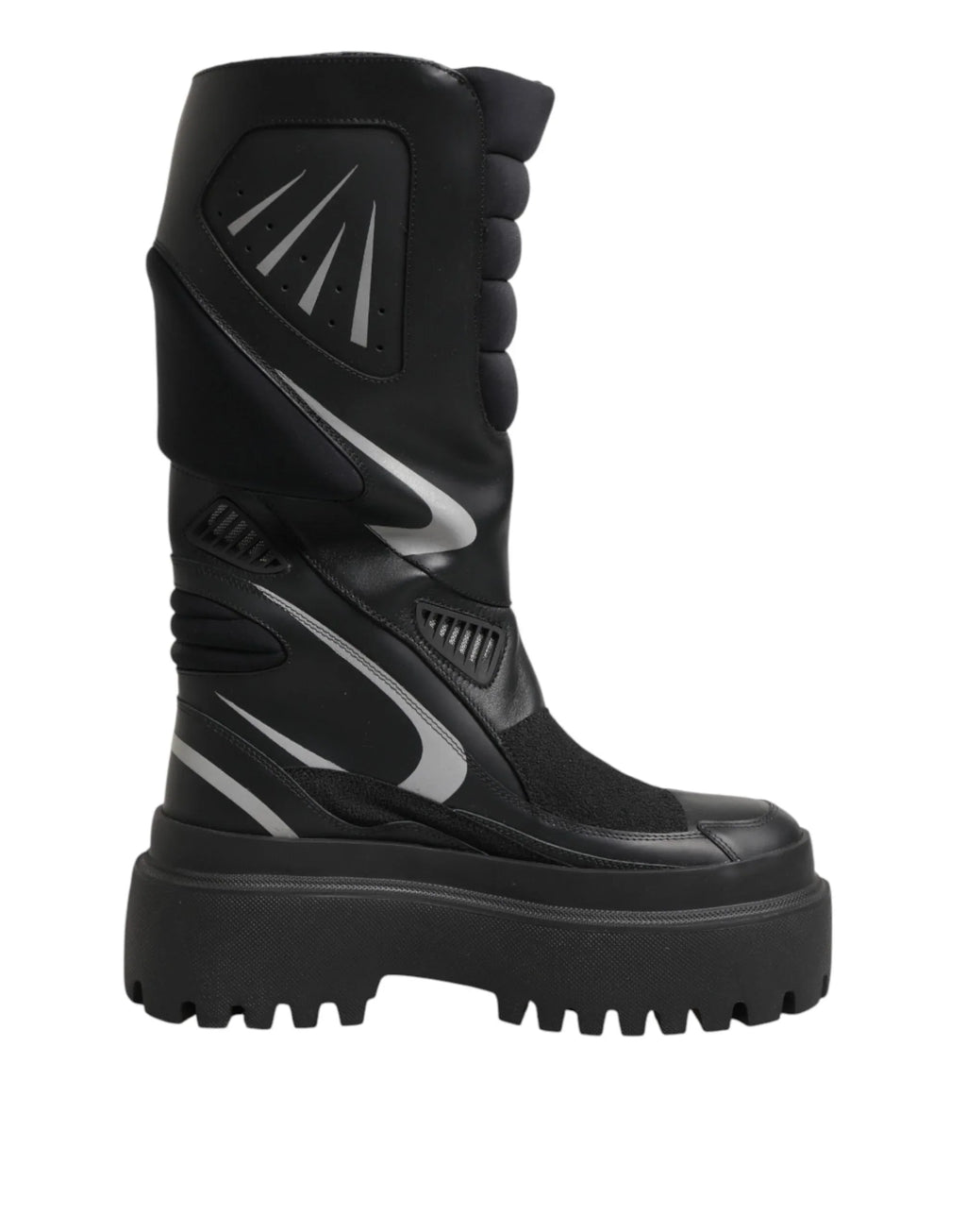Dolce & Gabbana Black Leather Mid Calf Biker Boots Shoes - Zeiniez