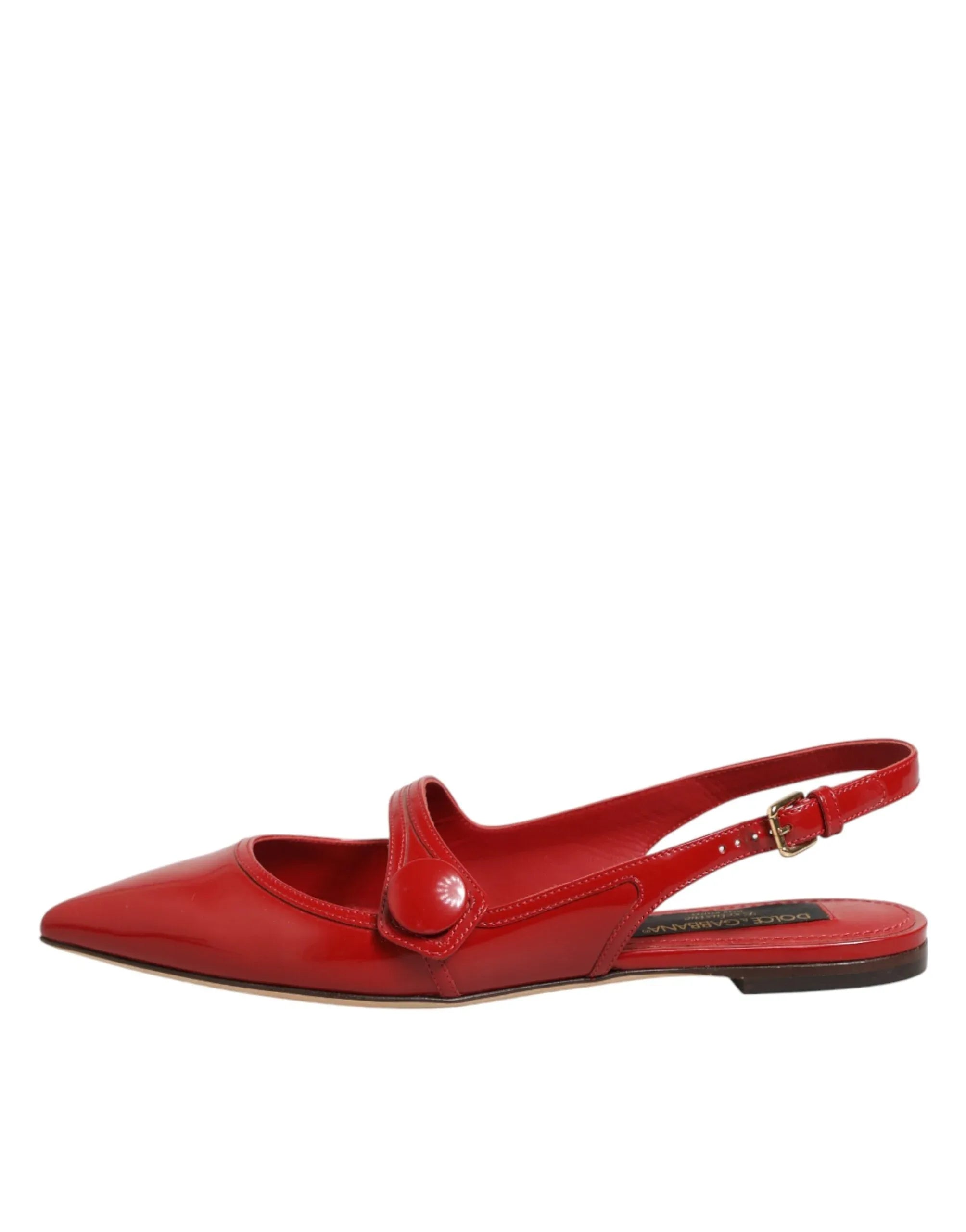 Dolce & Gabbana Red Leather Slingback Flats Sandals Shoes - Zeiniez