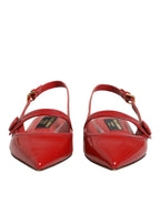 Dolce & Gabbana Red Leather Slingback Flats Sandals Shoes - Zeiniez