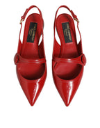Dolce & Gabbana Red Leather Slingback Flats Sandals Shoes - Zeiniez