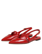 Dolce & Gabbana Red Leather Slingback Flats Sandals Shoes - Zeiniez