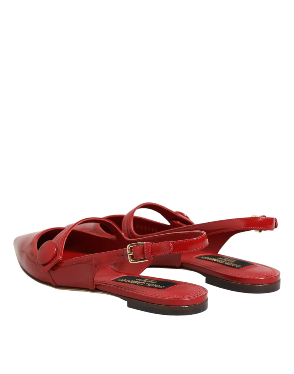 Dolce & Gabbana Red Leather Slingback Flats Sandals Shoes - Zeiniez