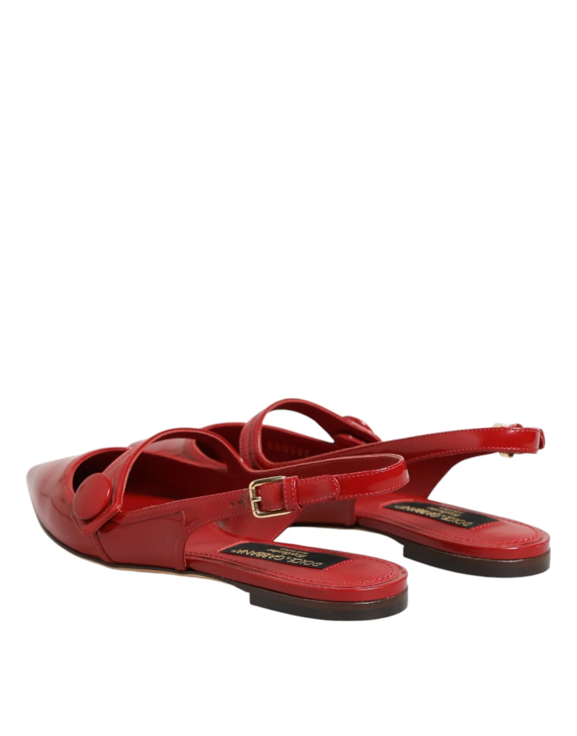 Dolce & Gabbana Red Leather Slingback Flats Sandals Shoes - Zeiniez