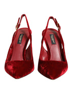 Dolce & Gabbana Red Suede High Heels Slingbacks Sandals Shoes - Zeiniez
