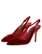 Dolce & Gabbana Red Suede High Heels Slingbacks Sandals Shoes - Zeiniez