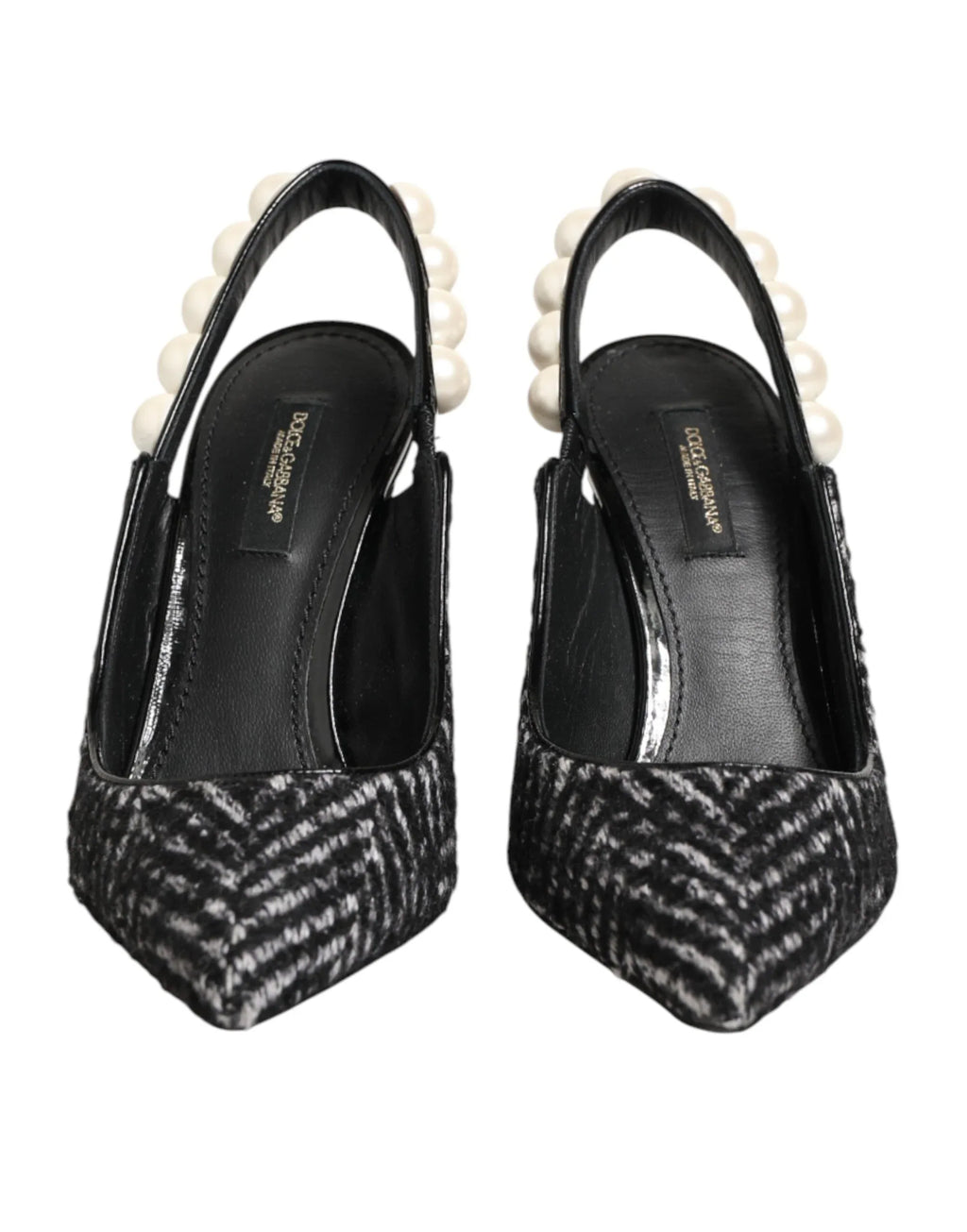 Dolce & Gabbana White Black Chevron Faux Pearl Slingbacks Shoes - Zeiniez
