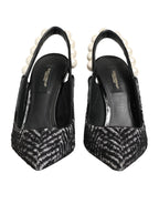 Dolce & Gabbana White Black Chevron Faux Pearl Slingbacks Shoes - Zeiniez