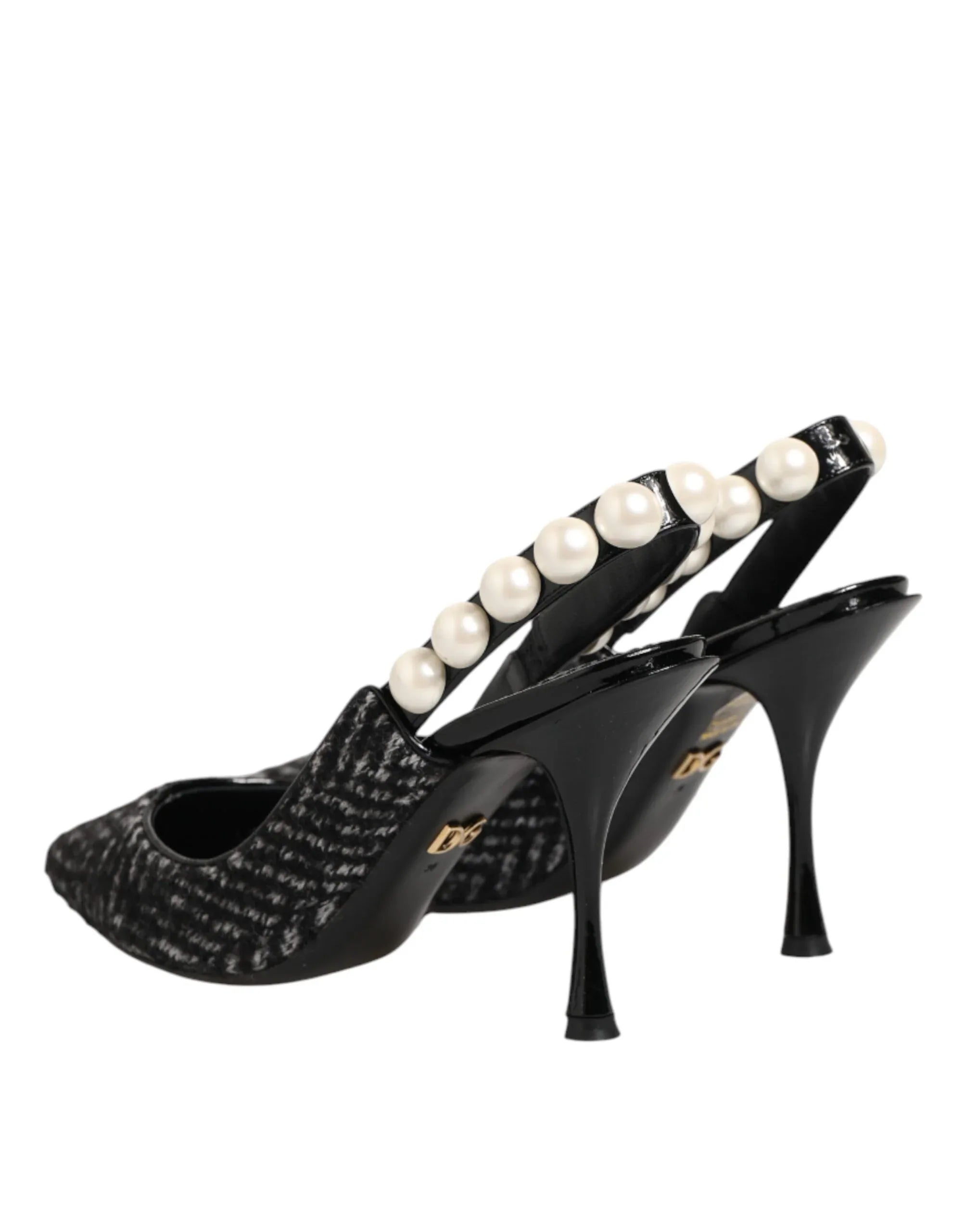 Dolce & Gabbana White Black Chevron Faux Pearl Slingbacks Shoes - Zeiniez