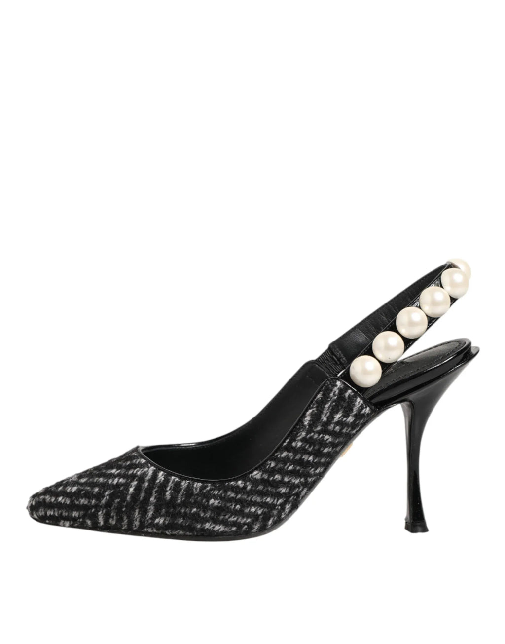 Dolce & Gabbana White Black Chevron Faux Pearl Slingbacks Shoes - Zeiniez