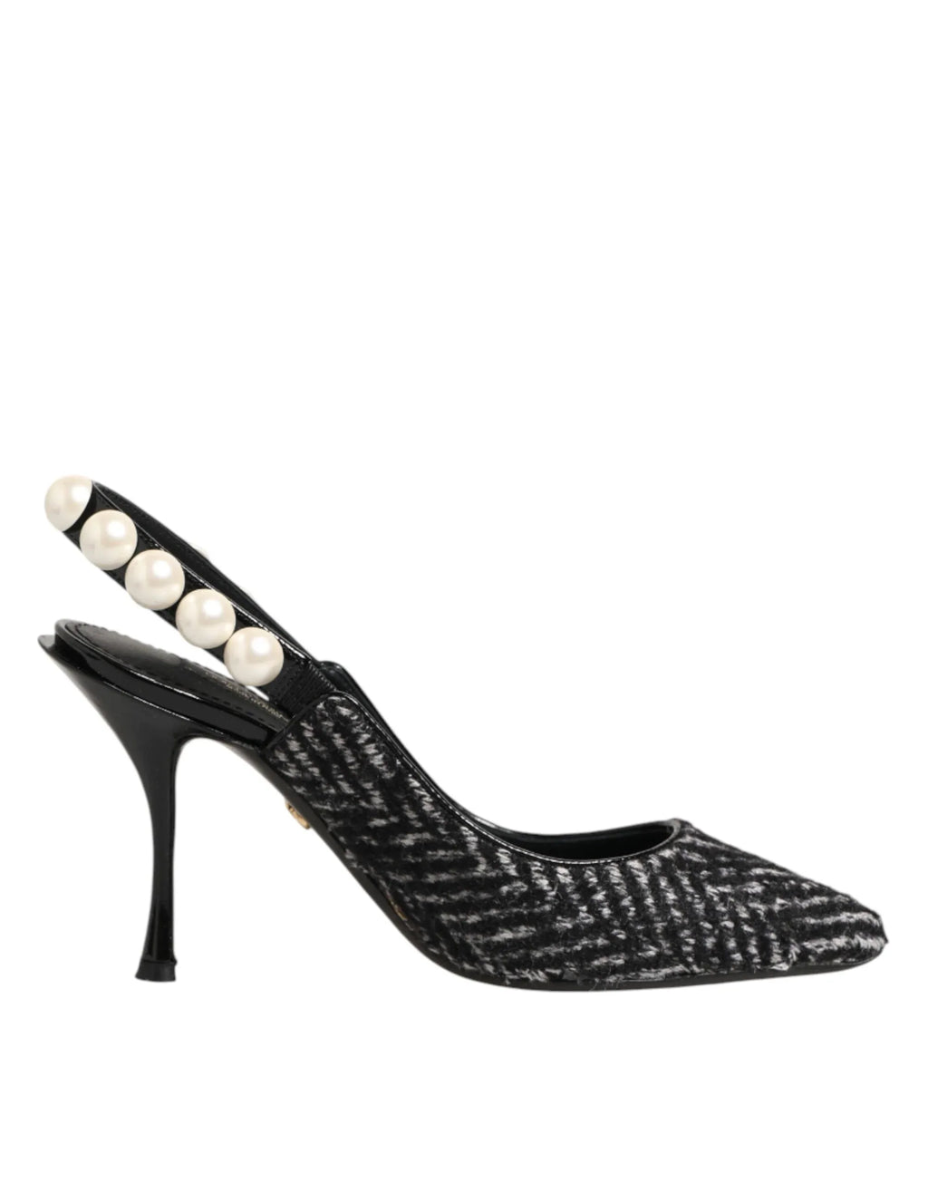 Dolce & Gabbana White Black Chevron Faux Pearl Slingbacks Shoes - Zeiniez