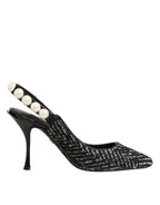 Dolce & Gabbana White Black Chevron Faux Pearl Slingbacks Shoes - Zeiniez