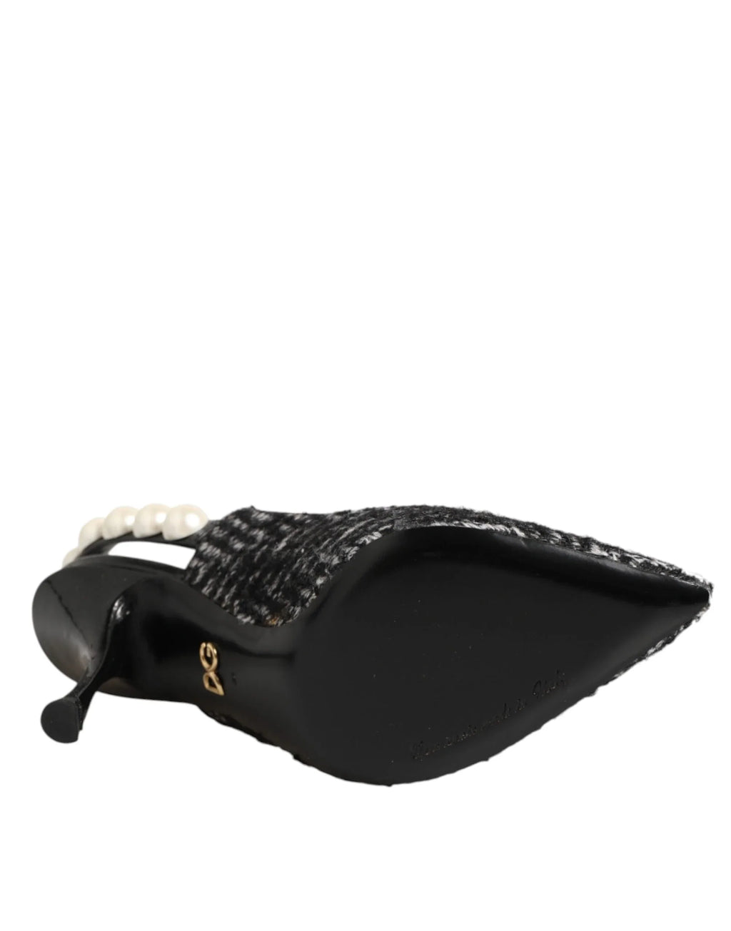 Dolce & Gabbana White Black Chevron Faux Pearl Slingbacks Shoes - Zeiniez