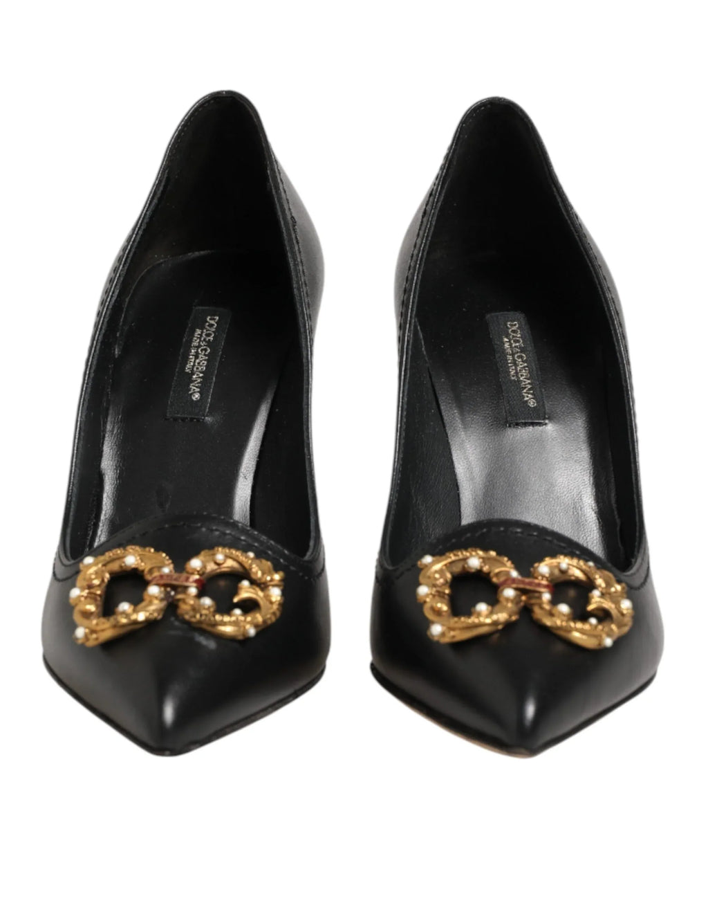 Dolce & Gabbana Black Leather DG Amore Heels Pumps Shoes - Zeiniez