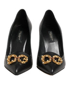 Dolce & Gabbana Black Leather DG Amore Heels Pumps Shoes - Zeiniez