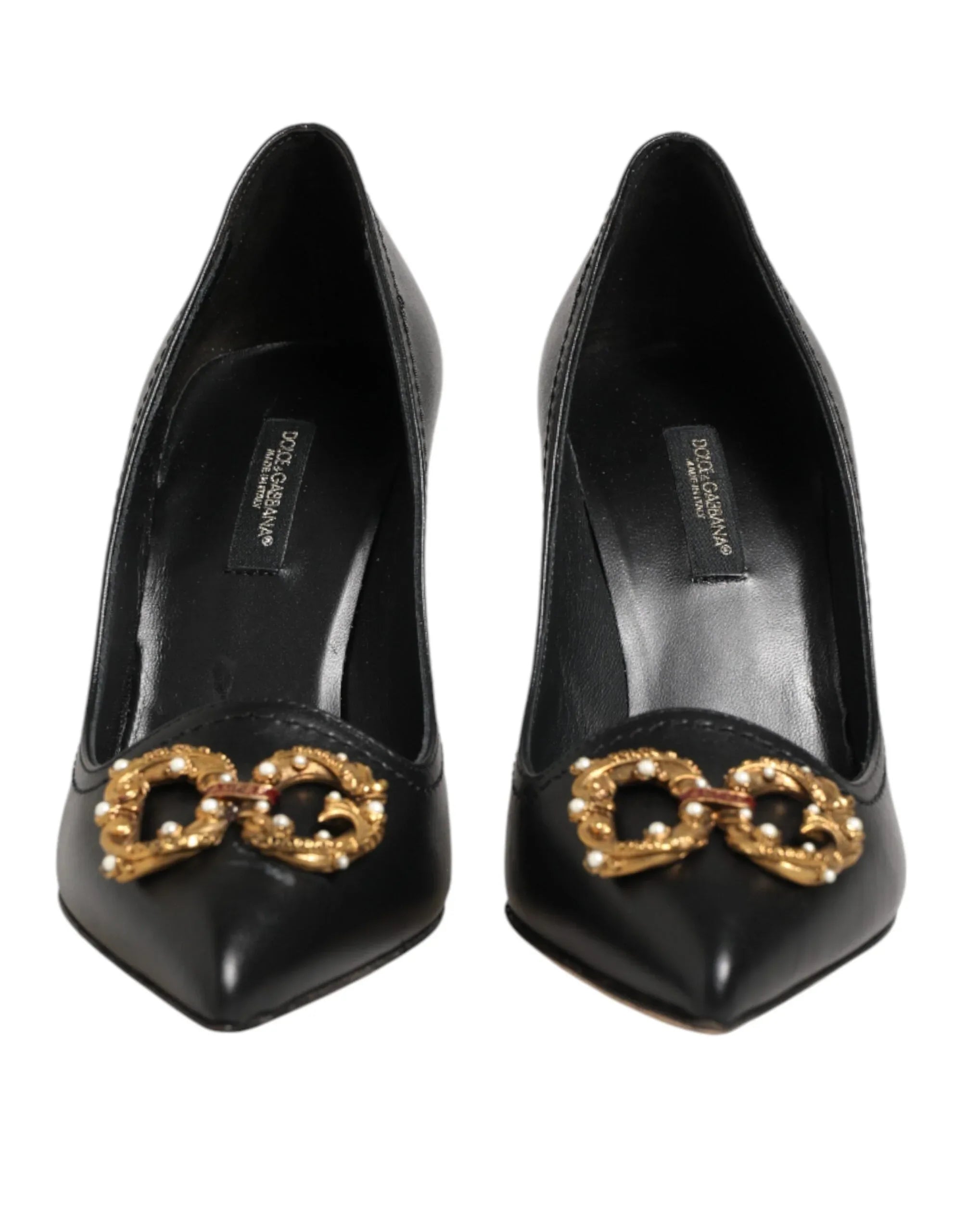 Dolce & Gabbana Black Leather DG Amore Heels Pumps Shoes - Zeiniez