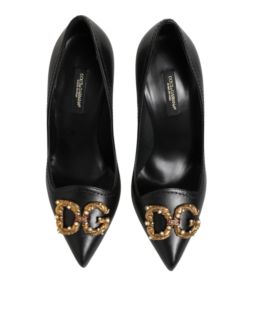 Dolce & Gabbana Black Leather DG Amore Heels Pumps Shoes - Zeiniez