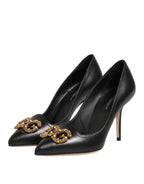 Dolce & Gabbana Black Leather DG Amore Heels Pumps Shoes - Zeiniez