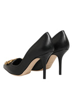 Dolce & Gabbana Black Leather DG Amore Heels Pumps Shoes - Zeiniez