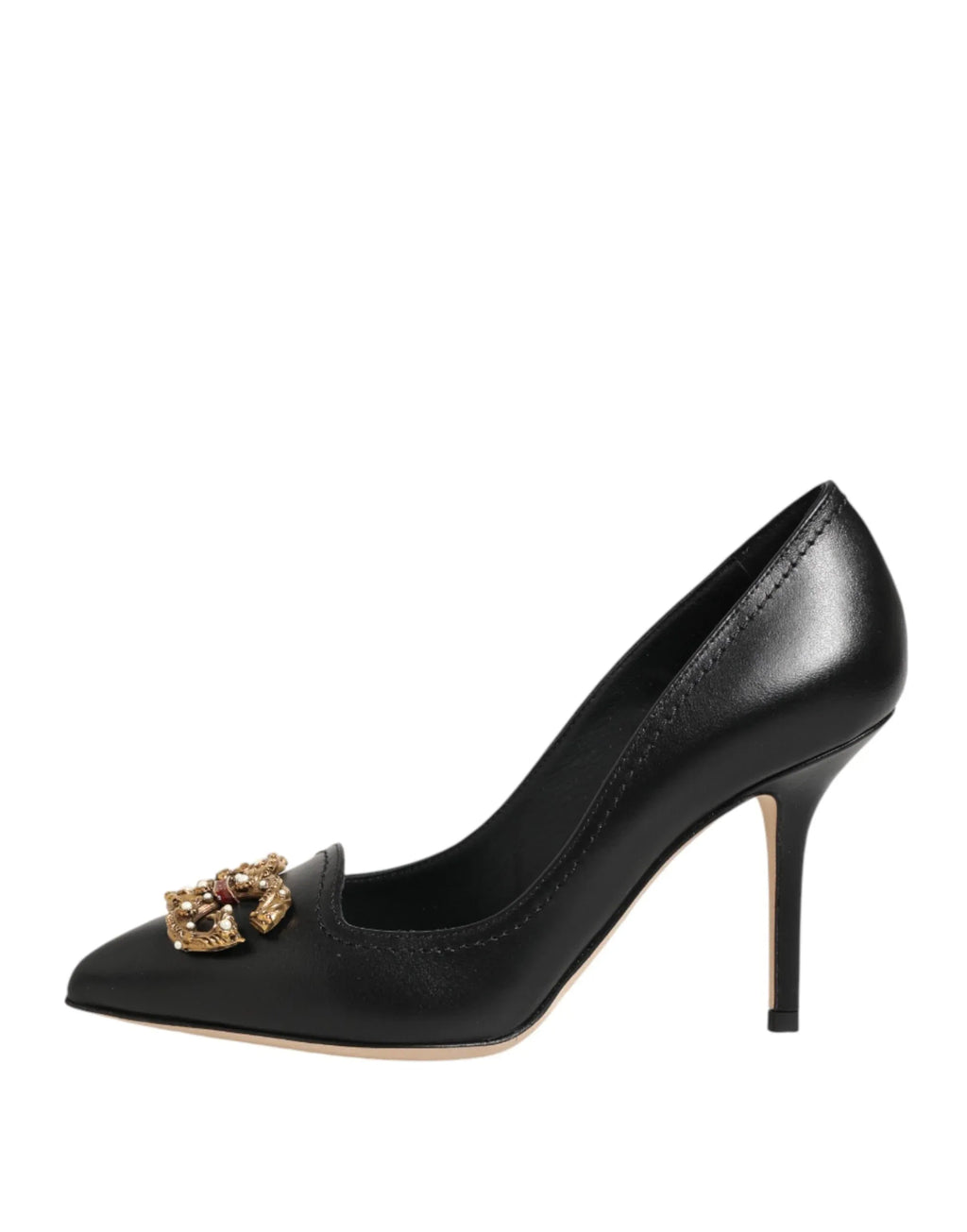 Dolce & Gabbana Black Leather DG Amore Heels Pumps Shoes - Zeiniez