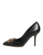 Dolce & Gabbana Black Leather DG Amore Heels Pumps Shoes - Zeiniez