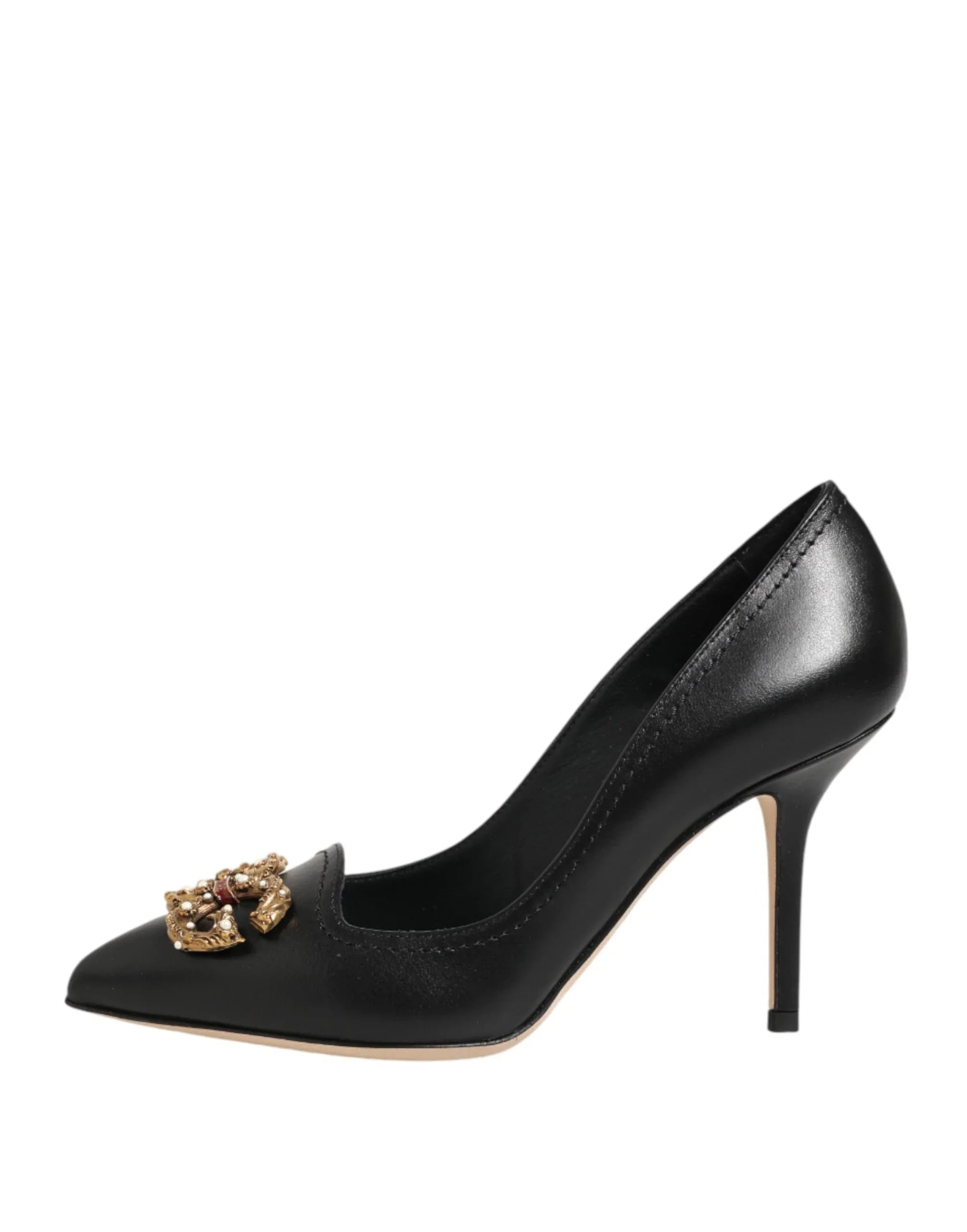 Dolce & Gabbana Black Leather DG Amore Heels Pumps Shoes - Zeiniez