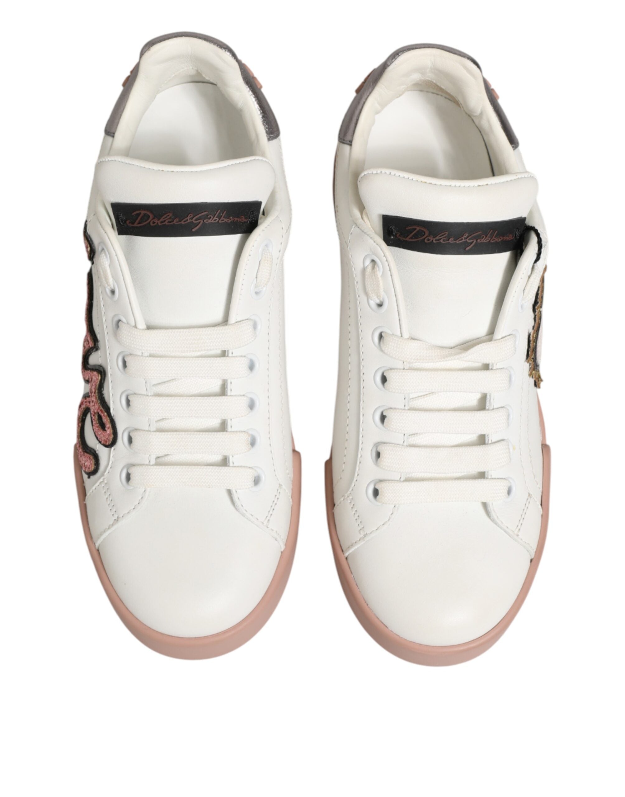 Dolce & Gabbana White Leather Sacred Heart Sneakers Shoes - Zeiniez