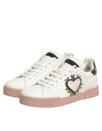 Dolce & Gabbana White Leather Sacred Heart Sneakers Shoes - Zeiniez
