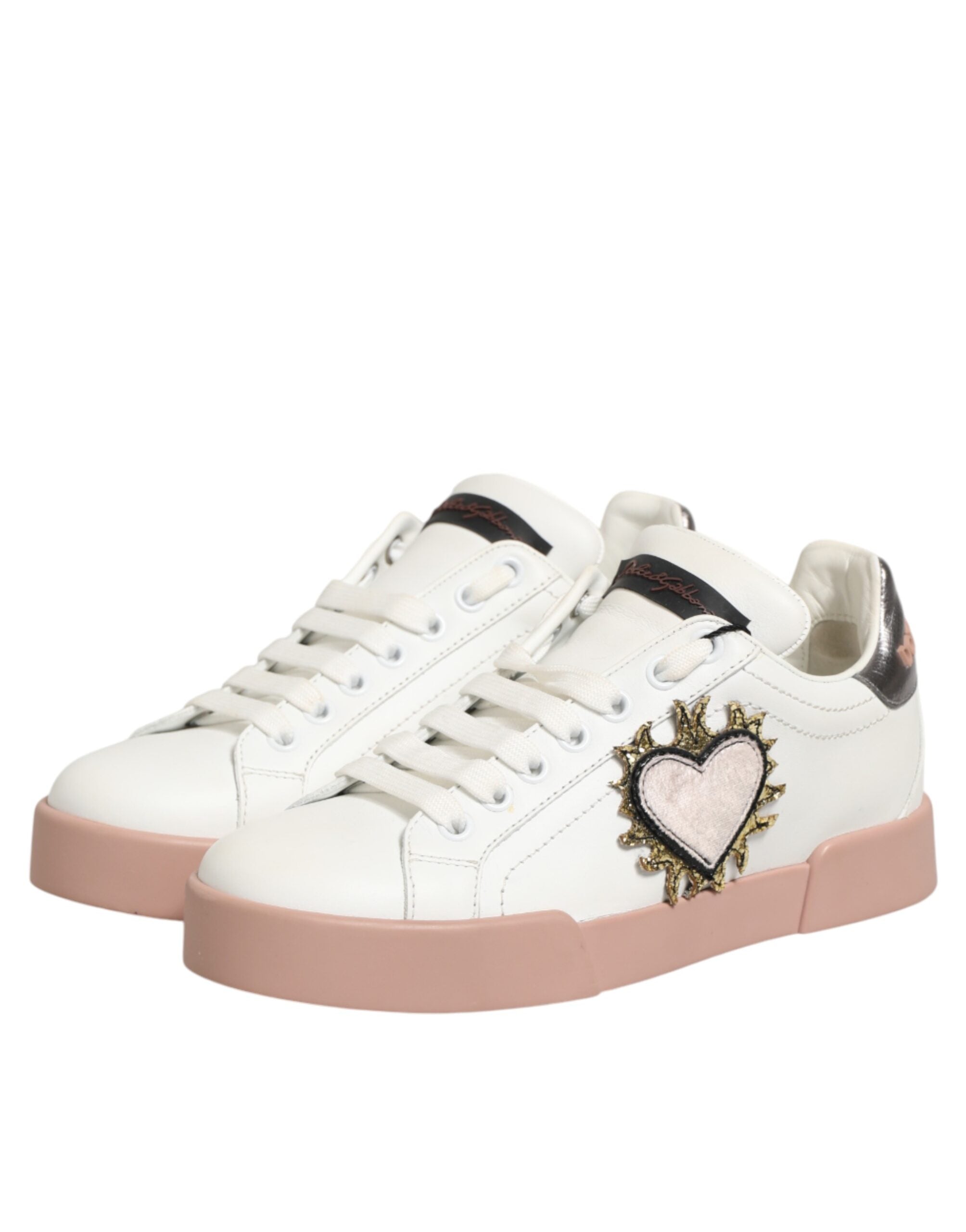 Dolce & Gabbana White Leather Sacred Heart Sneakers Shoes - Zeiniez