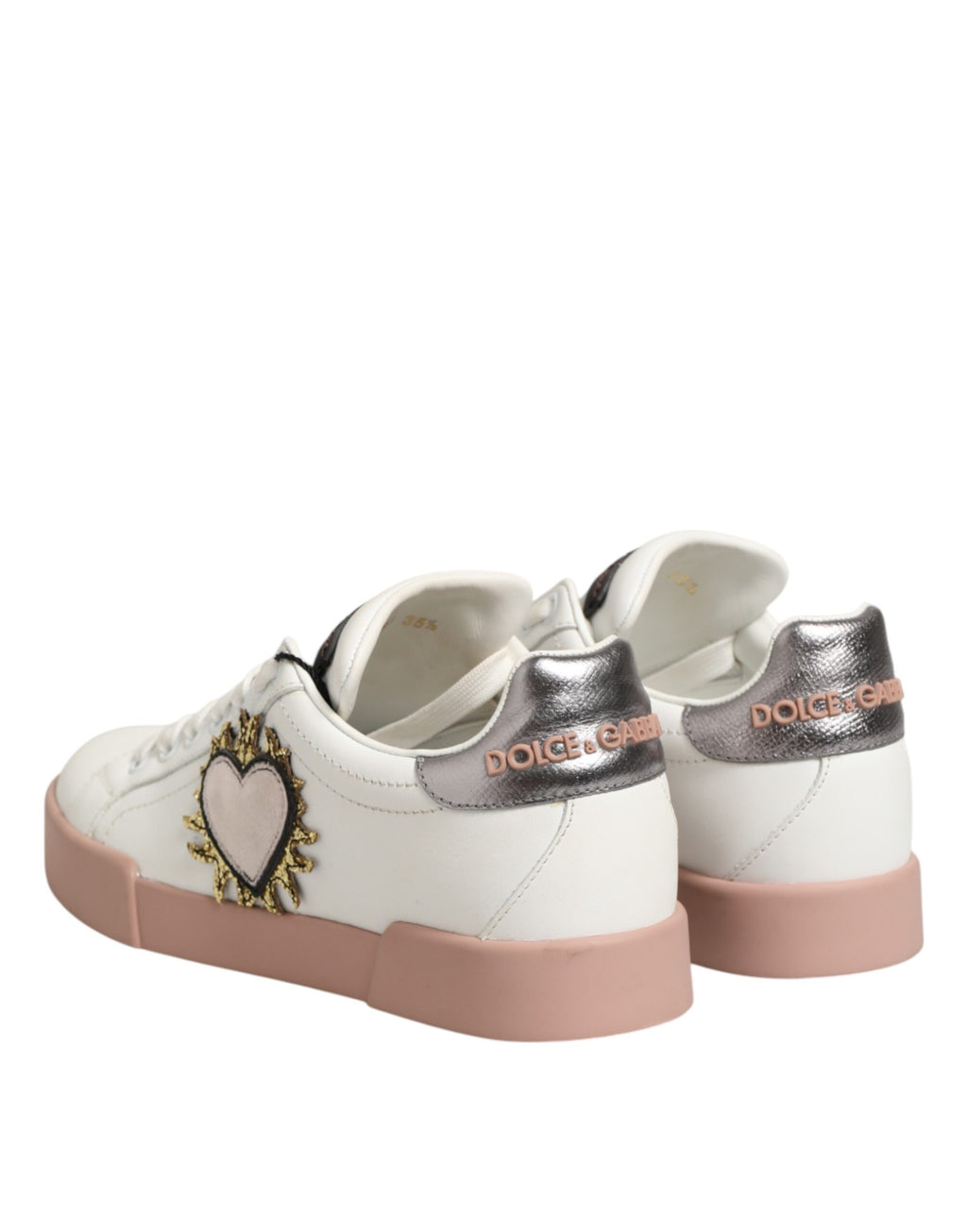 Dolce & Gabbana White Leather Sacred Heart Sneakers Shoes - Zeiniez