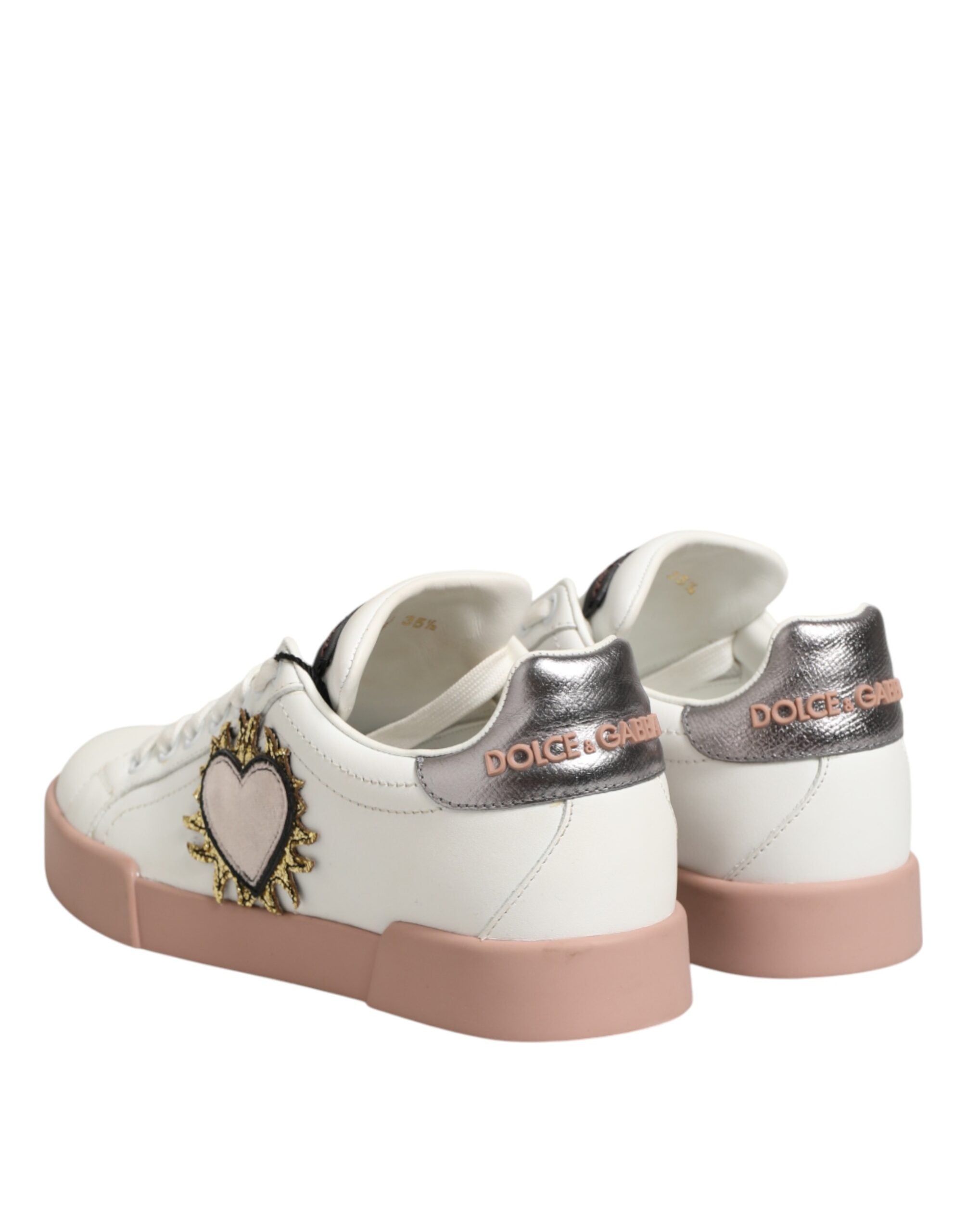 Dolce & Gabbana White Leather Sacred Heart Sneakers Shoes - Zeiniez